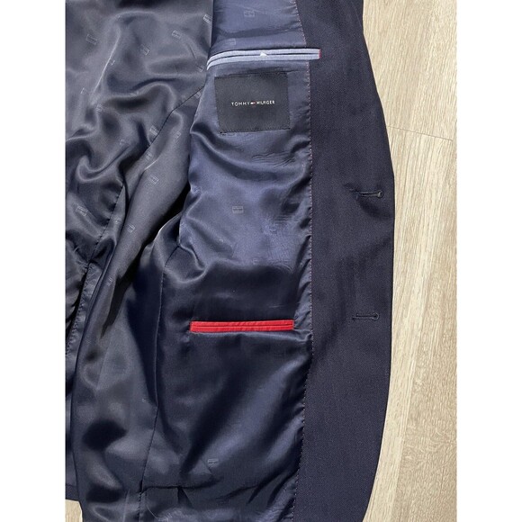 TOMMY HILFIGER Men's Modern-Fit TH Flex Navy Blue Herringbone Sport Coat 36S - Picture 6 of 7
